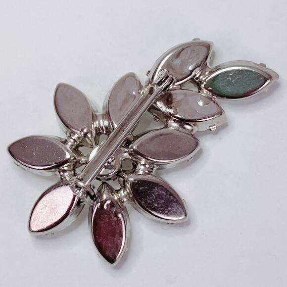 VTG 1950s Brooch Rhinestone Floral Spray Mid Century Sparkling Silver Tone Pin - Picture 8 of 10